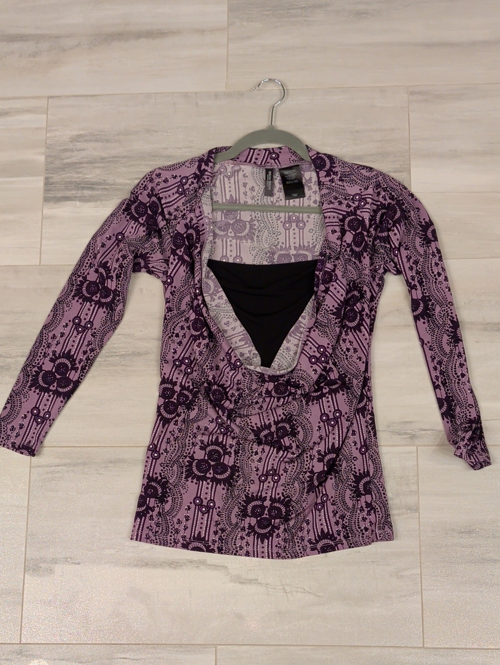 Bisou Bisou Lavender and Deep Purple Floral Wrap-Style Tunic